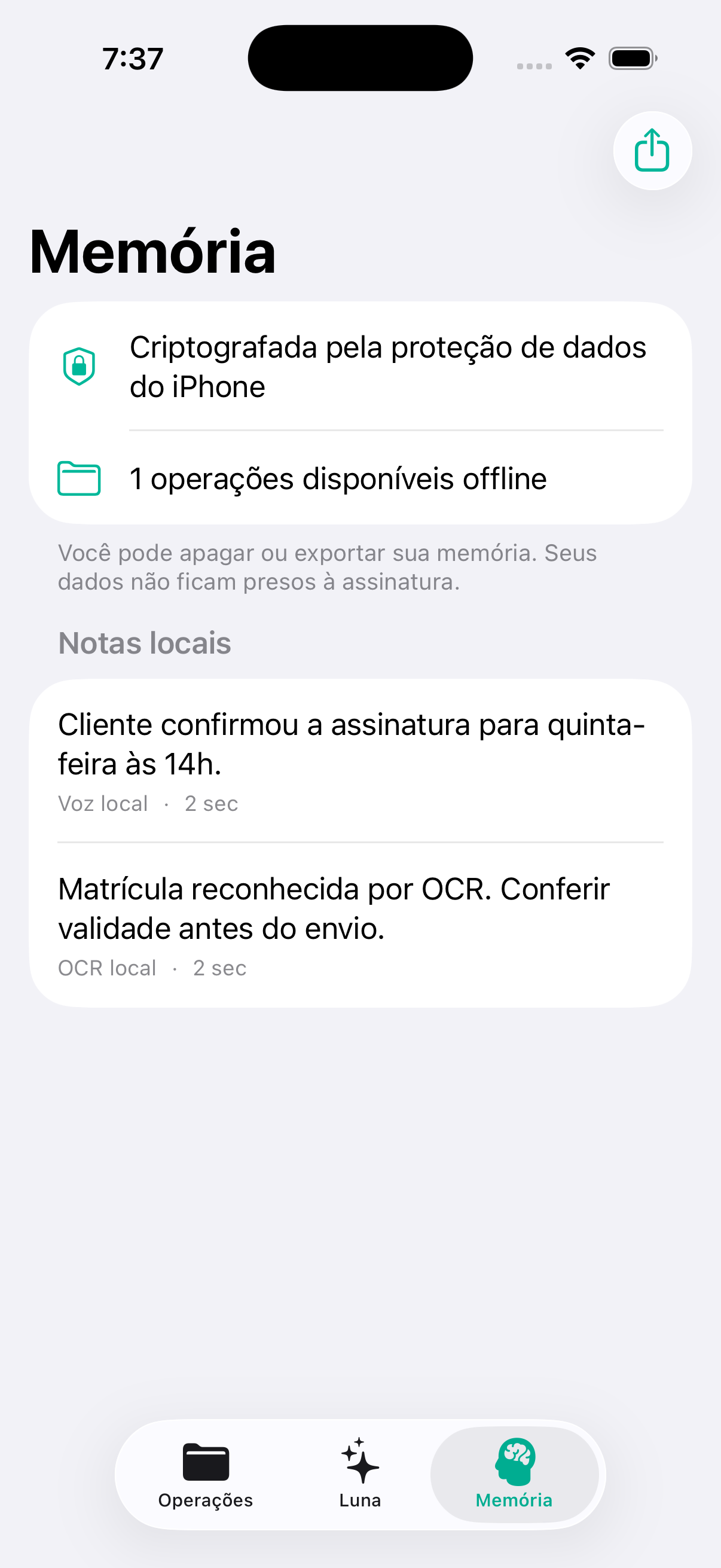 Memória operacional privada da Luna no iPhone